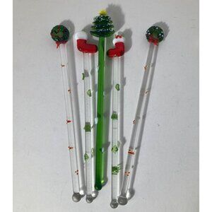 5 Christmas Glass Swizzle Sticks Drink‎ Stirrers appx 8" Christmas Tree Stocking